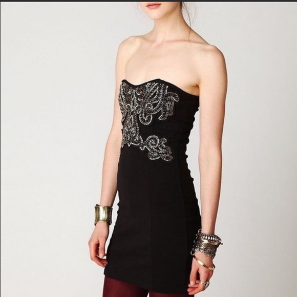 Free People Strapless Beaded Black Bodycon Dress - Picture 2 of 2